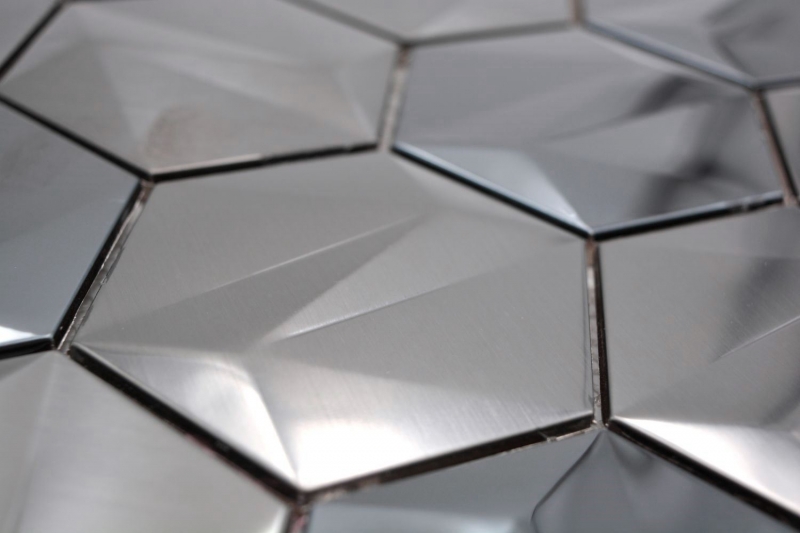 Échantillon manuel de mosaïque hexagonale en acier inoxydable 3D Tungsten brillant/mat MOS128-PL_m