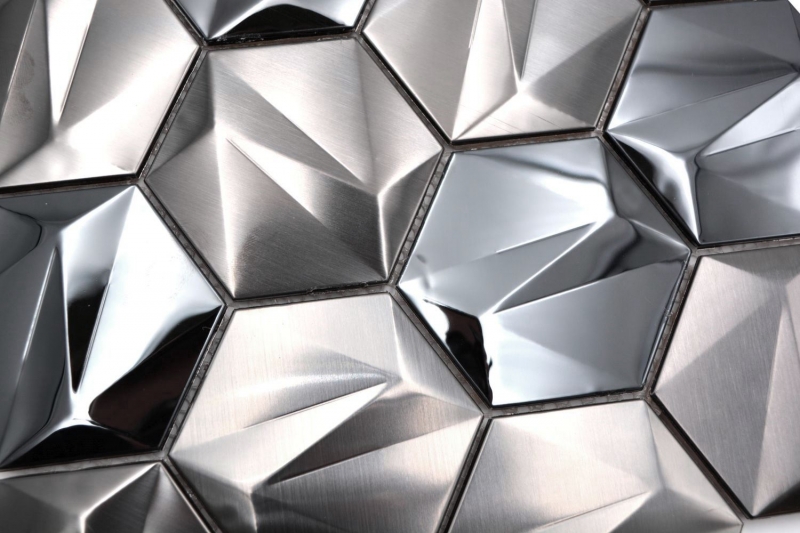 Échantillon manuel de mosaïque hexagonale en acier inoxydable 3D Tungsten brillant/mat MOS128-PL_m