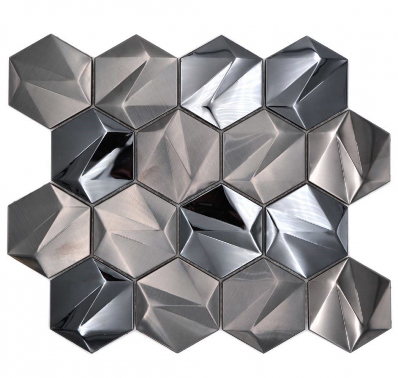 Handmuster Edelstahl Hexagon Mosaikfliesen 3D Stahl Tungsten glänzend/matt MOS128-PL_m