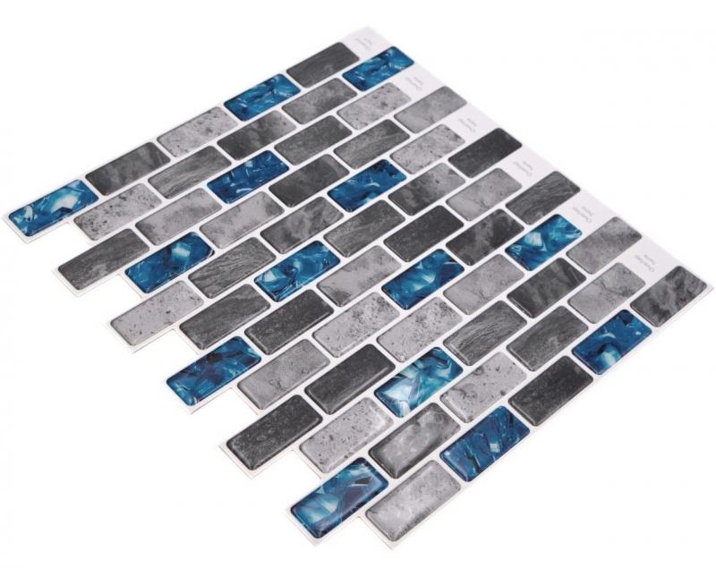 Handmuster Selbstklebende Mosaik Folie Vinyl Rechteck Verbund grau blau changierend MOS200-MS8_m