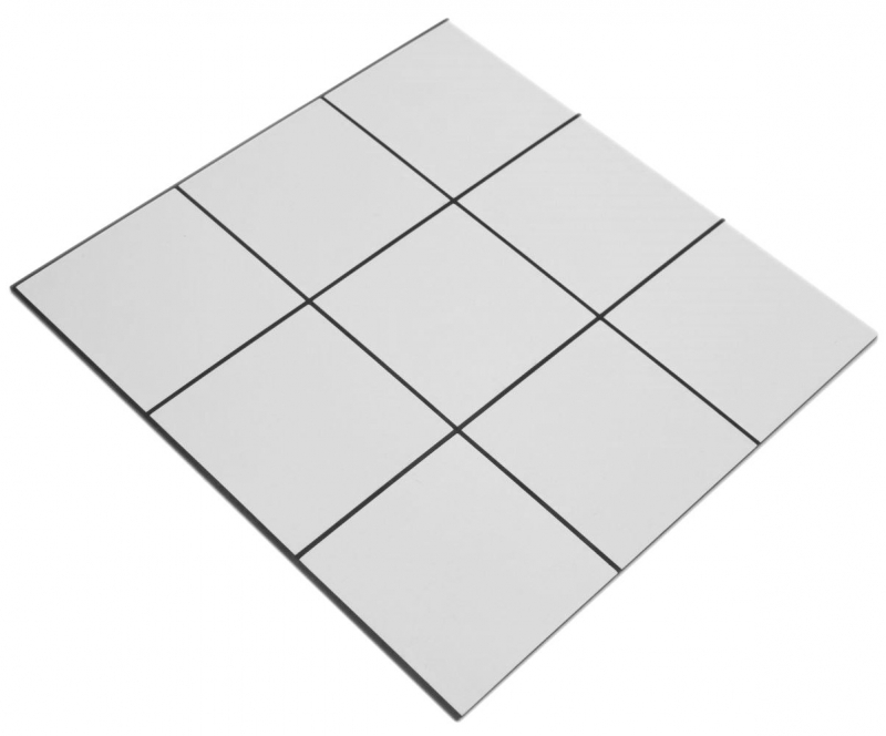 Campione a mano di mosaico autoadesivo in metallo effetto piastrella bianca con fuga nera MOS200-W01_m