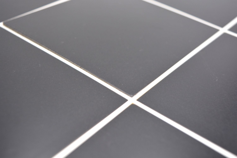 Hand sample self-adhesive mosaic mat metal black tile look with white joint MOS200-B03_m