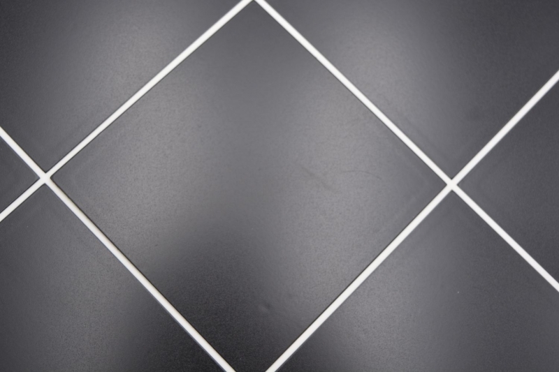 Hand sample self-adhesive mosaic mat metal black tile look with white joint MOS200-B03_m