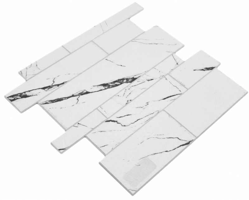 Hand sample self-adhesive mosaic mat vinyl stone look white black gray Carrara look rectangular MOS200-SP02_m