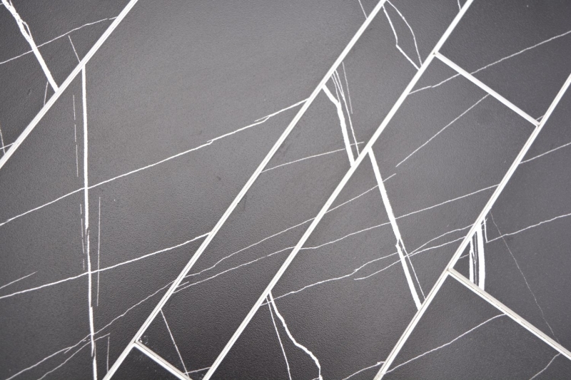 Échantillon manuel Tapis de mosaïque autocollant Vinyle aspect pierre noir blanc aspect Carrare Rectangulaire MOS200-SP04_m