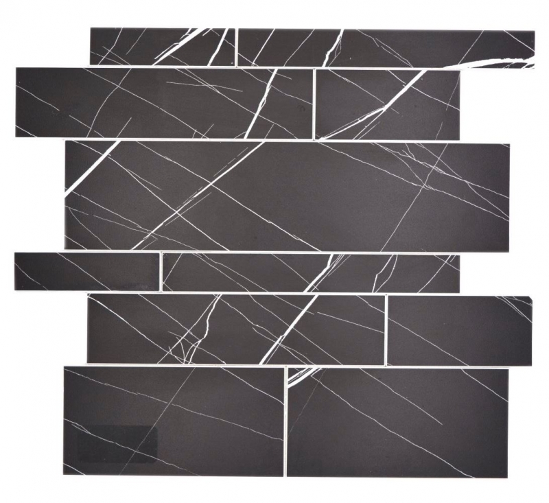 Handmuster Selbstklebende Mosaikmatte Vinyl Steinoptik schwarz weiss Carrara Optik Rechteckig MOS200-SP04_m