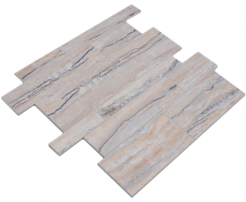 Échantillon manuel Tapis de mosaïque autocollant Vinyle aspect pierre blanc gris or Rectangulaire MOS200-SP06_m