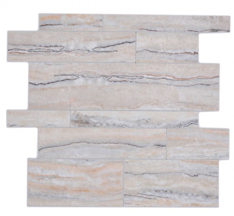 Échantillon manuel Tapis de mosaïque autocollant Vinyle aspect pierre blanc gris or Rectangulaire MOS200-SP06_m