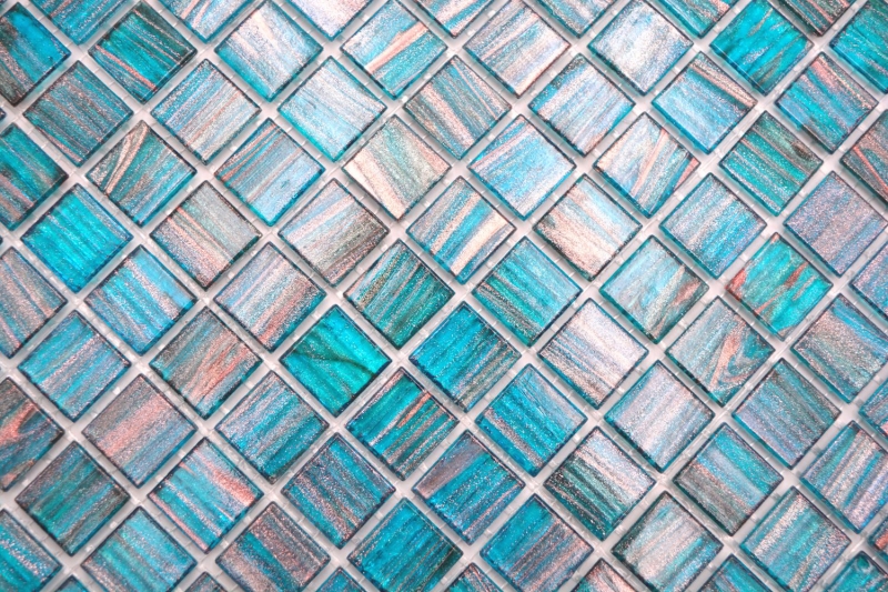 Handmuster Glasmosaik Mosaikfliese Türkis Blau Perlenzian Kupfer changierend MOS230-G62_m