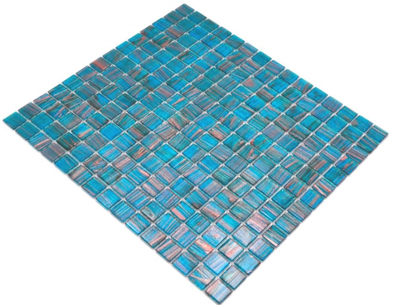 Handmuster Glasmosaik Mosaikfliese Türkis Blau Perlenzian Kupfer changierend MOS230-G62_m