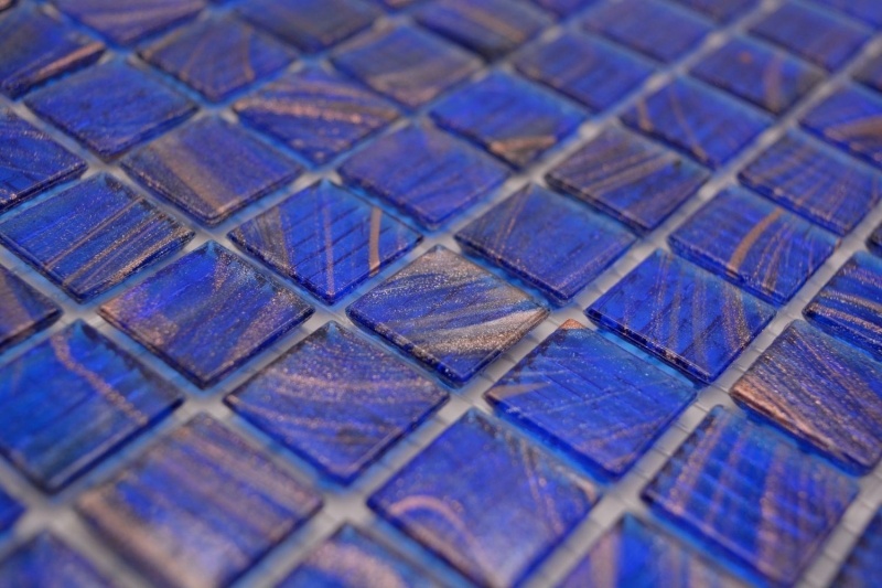 Mosaico di vetro dipinto a mano tessere di mosaico blu segnale blu rame iridescente MOS230-G17_m