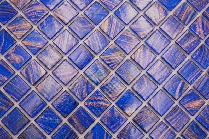 Mosaico di vetro dipinto a mano tessere di mosaico blu segnale blu rame iridescente MOS230-G17_m