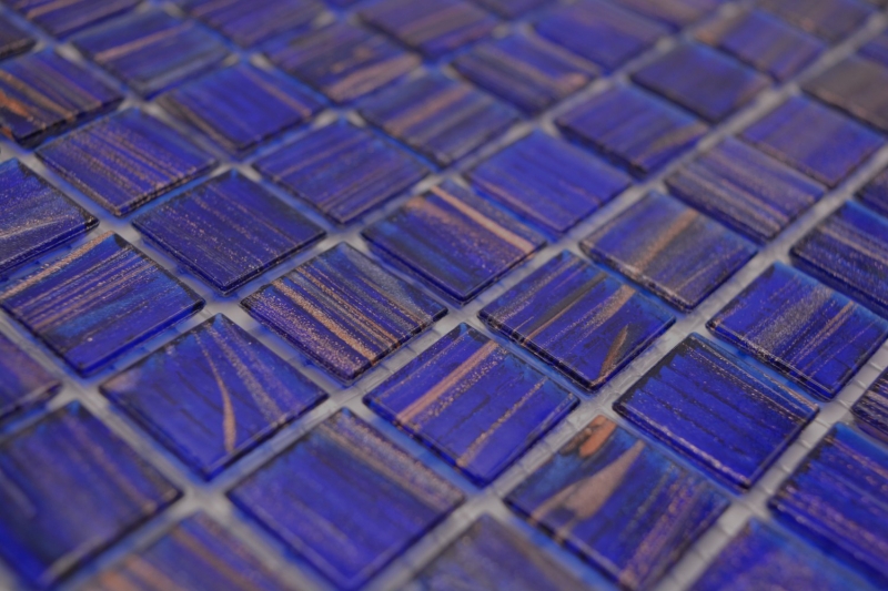 Handmuster Glasmosaik Mosaikfliese Dunkelblau Ultramarinblau Kupfer changierend MOS230-G19_m