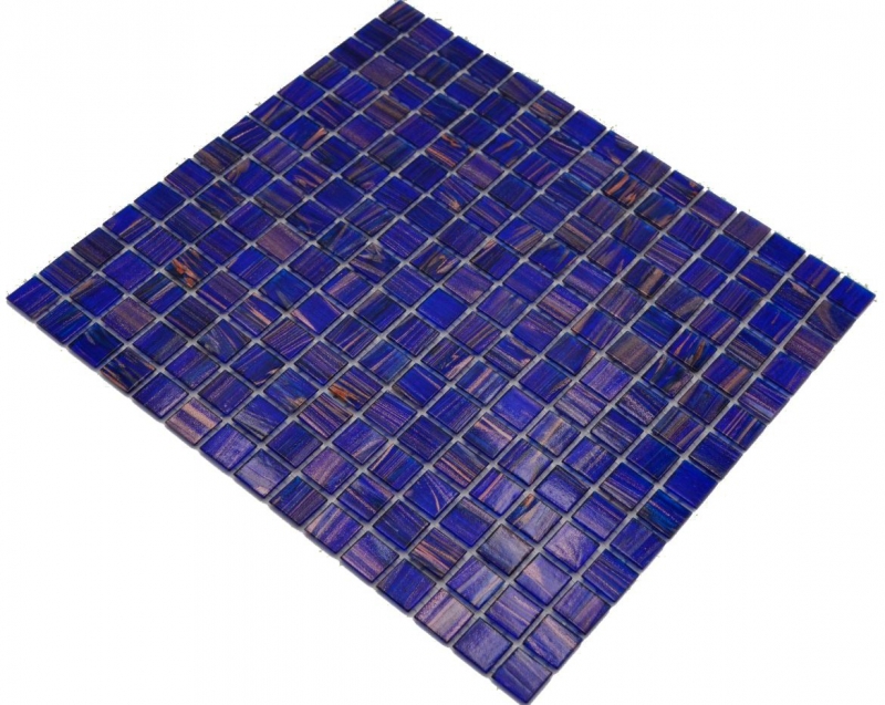 Tessera di mosaico in vetro dipinta a mano Blu scuro Blu oltremare Rame iridescente MOS230-G19_m