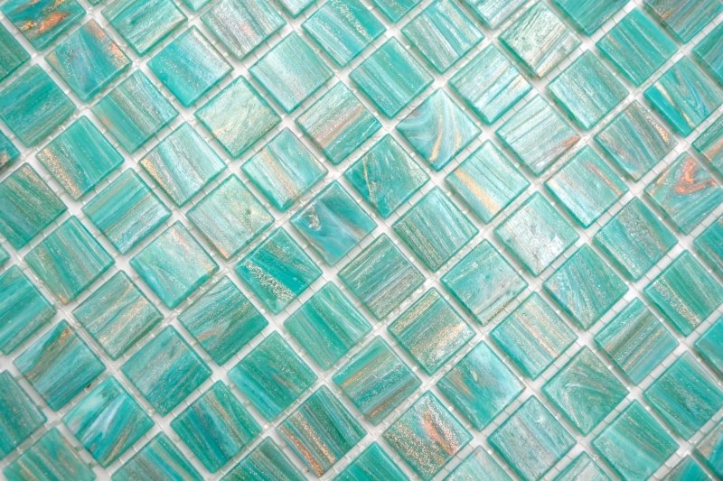 Mosaico di vetro dipinto a mano tessere di mosaico verde turchese rame iridescente MOS230-G65_m