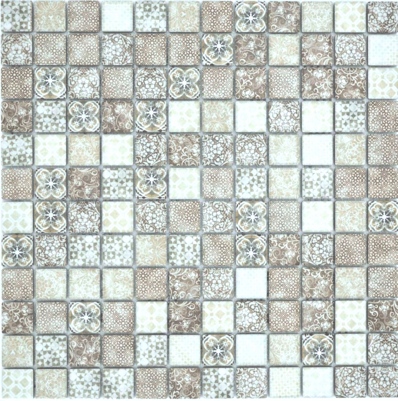 Jasba Pattern mosaic ceramic stoneware beige-brown matt retro look kitchen bathroom shower MOSJBPV01 1 mat