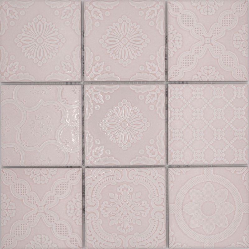 Jasba Clara mosaico in ceramica gres vintage rose glossy retro look cucina bagno doccia MOSJBC137 1 tappetino
