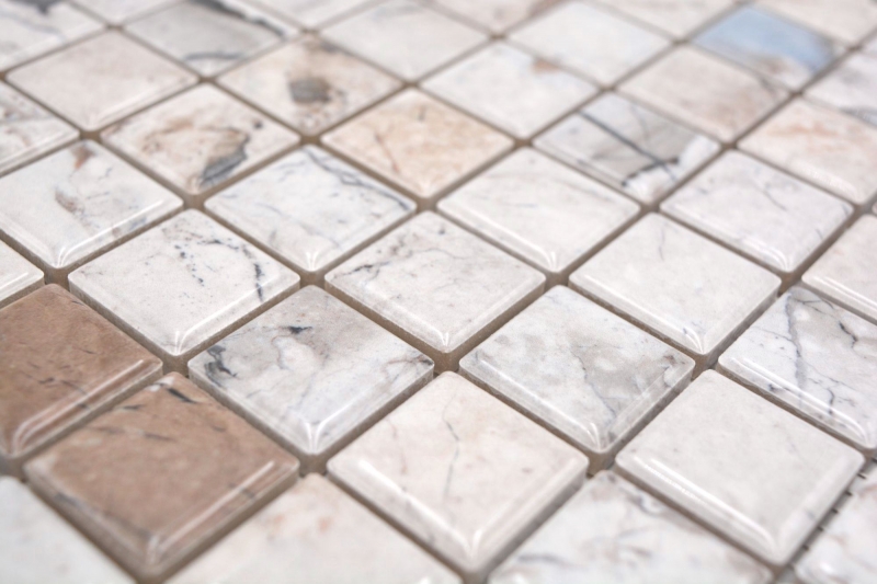 Jasba Agrob Buchtal Fresh Marble & More mosaic ceramic stoneware illusion beige glossy marble look kitchen bathroom shower MOSJBMM18 1 mat