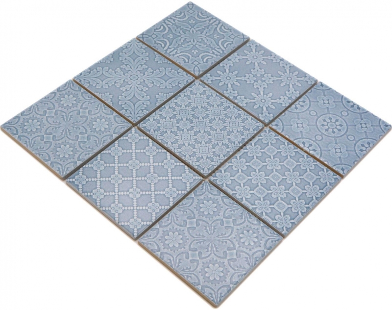 Piastrelle di ceramica a mosaico Jasba blu nordico lucido look retrò parete cucina bagno piastrelle doccia / 10 tappetini a mosaico