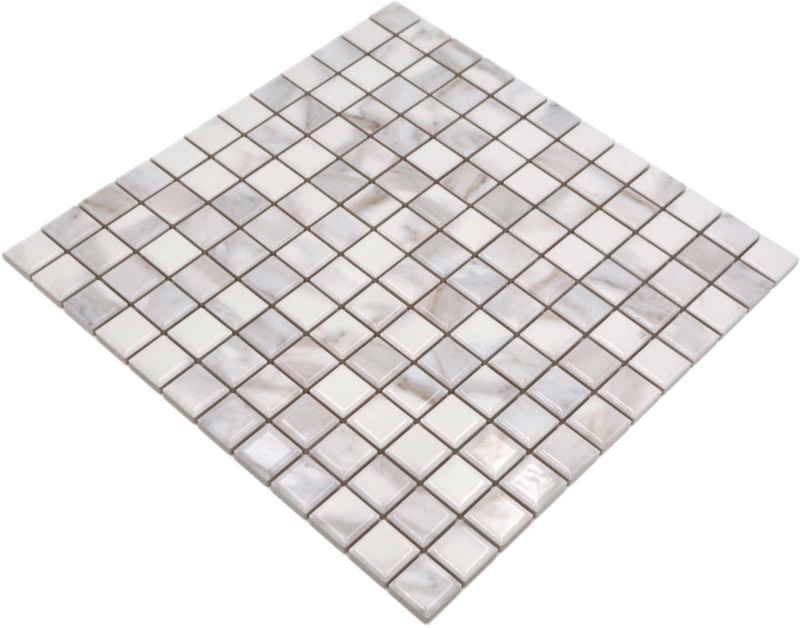 Keramik Mosaik Fliesen Jasba carrara white glänzend Mamoroptik Küchenwand Badezimmerfliese Duschwand / 10 Mosaikmatten