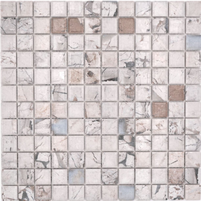 Keramik Mosaik Fliesen Jasba illusion beige glänzend Mamoroptik Küchenwand Badezimmerfliese Duschwand / 10 Mosaikmatten