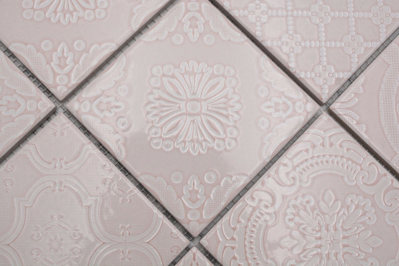 Hand pattern Jasba Clara mosaic ceramic stoneware vintage rose glossy retro look kitchen bathroom shower MOSJBC137_m