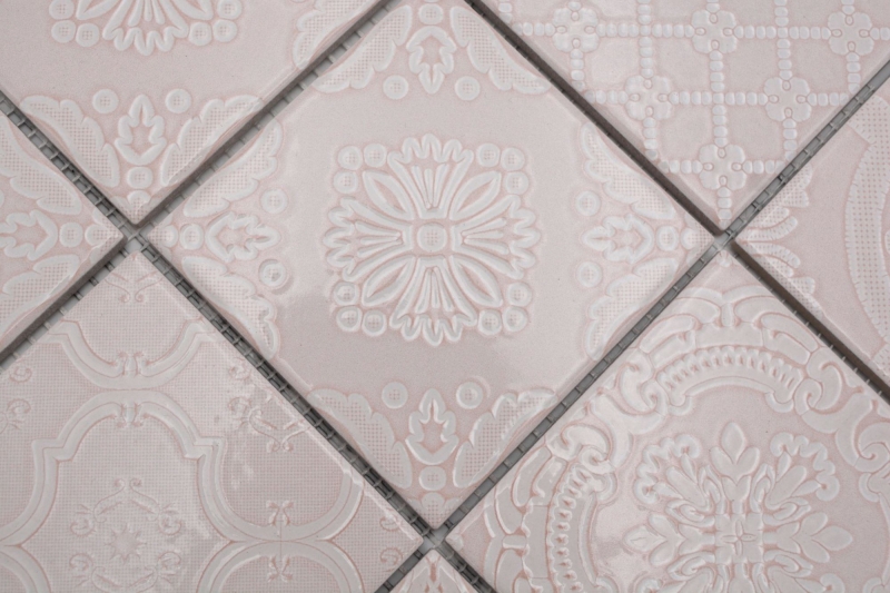 Mosaico Jasba Clara dipinto a mano in ceramica gres vintage rose glossy retro look cucina bagno doccia MOSJBC137_m