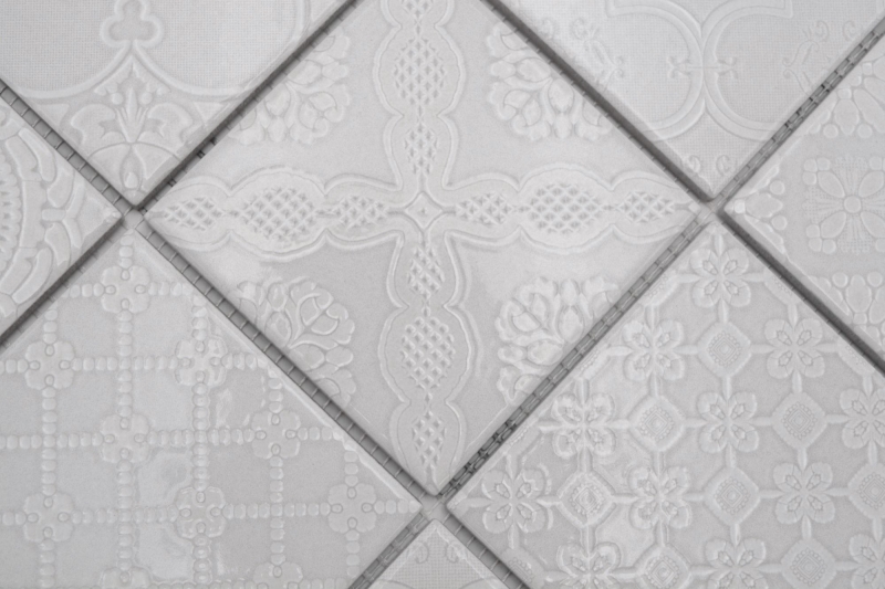 Hand pattern Jasba Clara mosaic ceramic stoneware paris grey glossy retro look kitchen bathroom shower MOSJBC138_m