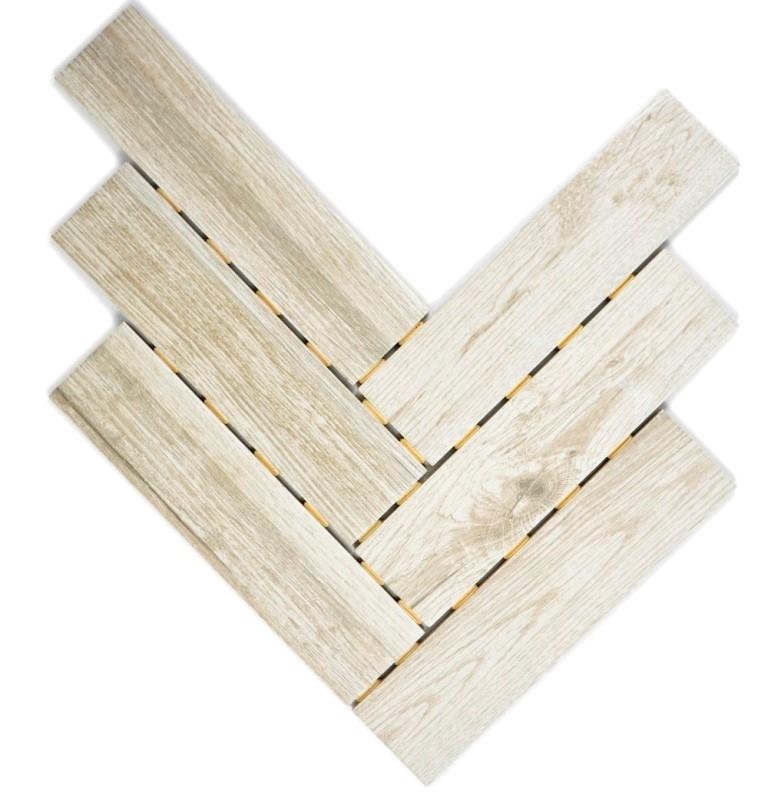 Hand-patterned mosaic tile ceramic light beige herringbone Oak Chinchilla in Dot Joint MOS24CJ-0112_m