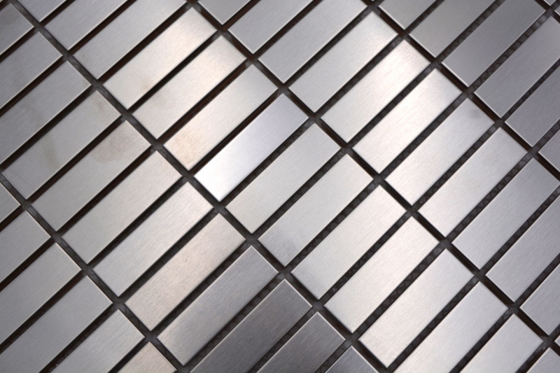 Mosaik Fliese Edelstahl silber Rechteck silber Stahl gebürstet MOS129-1548D_f