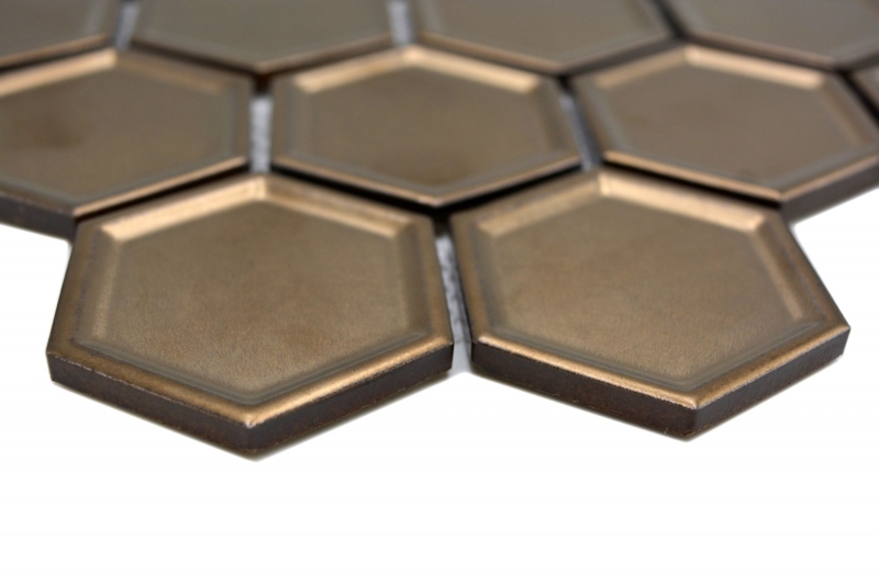 HEXAGON BRONZE HONEYCOMB / 10 mosaic tiles 14-09BR_f