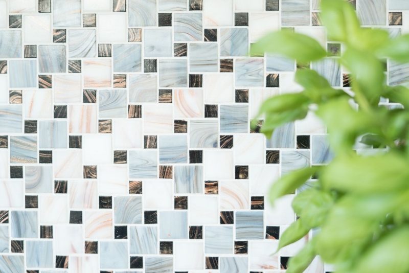 Combinazione di tessere di mosaico in vetro Goldstar grigio bianco MOS57-K01_f | 10 tappetini di mosaico