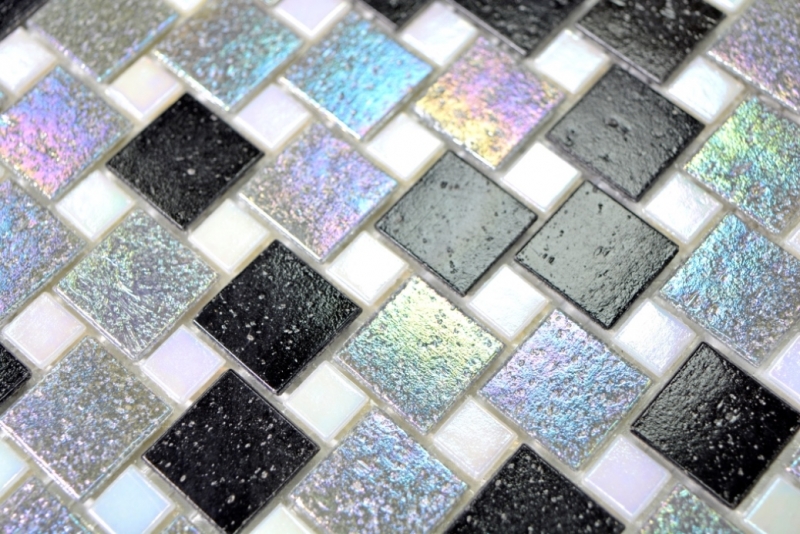 Mosaik Fliese Glas Kombination Iridium grau schwarz MOS57-K05_f | 10 Mosaikmatten
