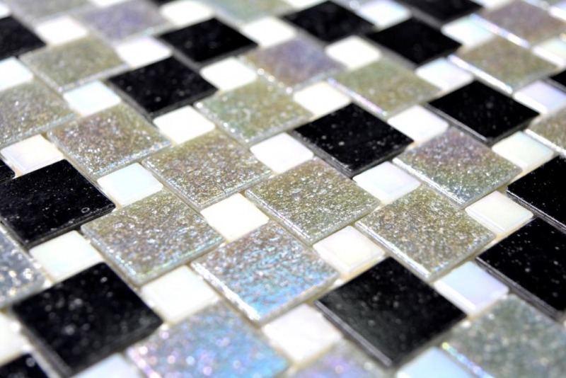 Combinazione di piastrelle di vetro a mosaico Iridium grey black MOS57-K05_f | 10 tappetini a mosaico
