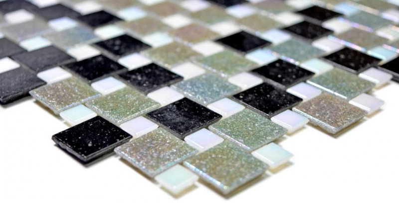 Mosaik Fliese Glas Kombination Iridium grau schwarz MOS57-K05_f | 10 Mosaikmatten