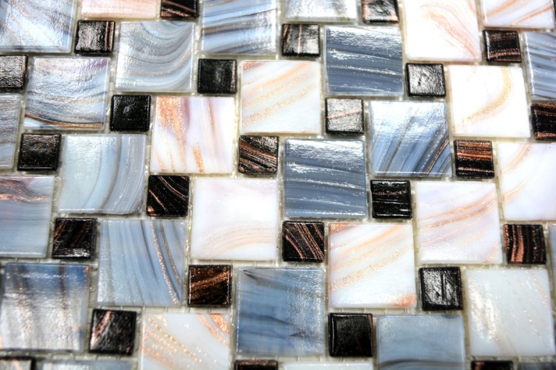 Mosaico di tessere di vetro dipinte a mano combinazione Goldstar grigio bianco MOS57-K01_m