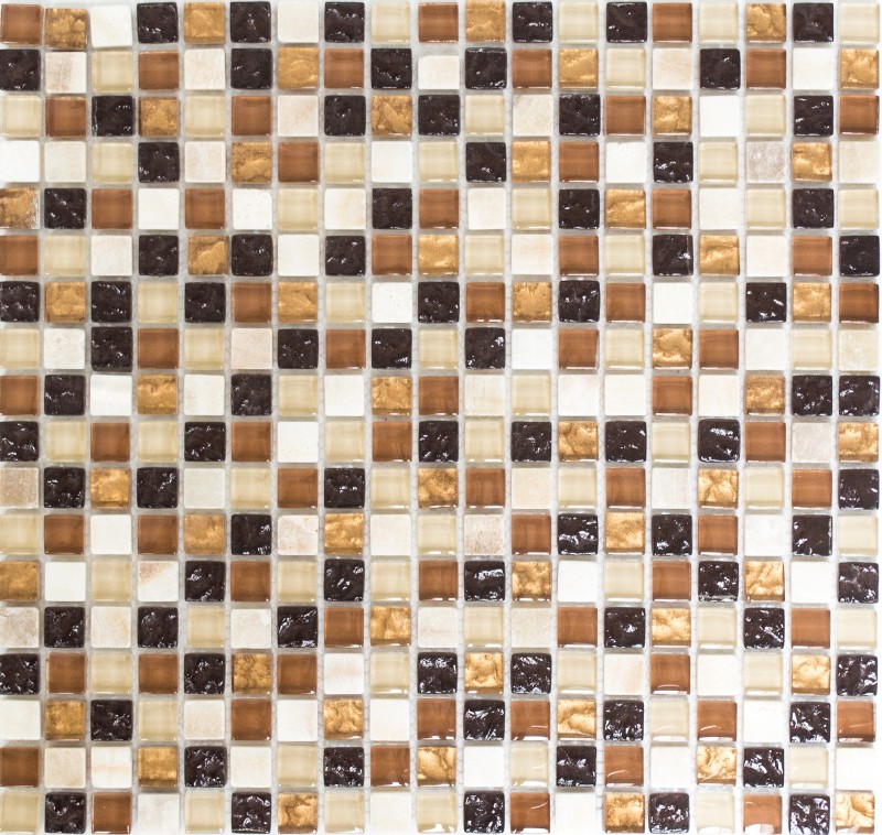 Glass mosaic natural stone mosaic tile beige brown cream ochre orange splashback kitchen - MOS92-1206