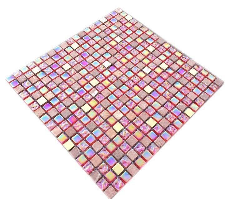 Piastrella di mosaico Traslucido rosso rosa oro Mosaico di vetro Pietra di cristallo EP rosso rosa oro MOS92-1208