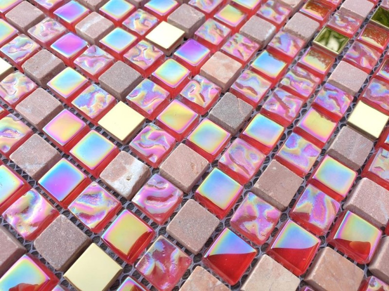 Piastrella di mosaico Traslucido rosso rosa oro Mosaico di vetro Pietra di cristallo EP rosso rosa oro MOS92-1208