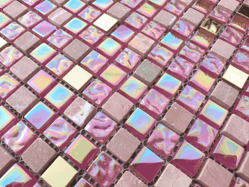 Hand-painted mosaic tile Translucent red pink gold Glass mosaic Crystal stone EP red pink gold MOS92-1208_m