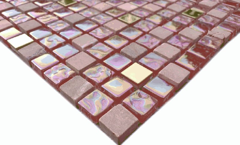 Hand-painted mosaic tile Translucent red pink gold Glass mosaic Crystal stone EP red pink gold MOS92-1208_m