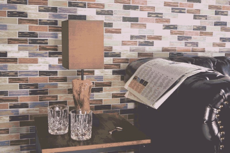 GLAS Mosaik Brick ECO Verbund Wood Holz bunt Wand Fliesenspiegel Küche Bad MOS88-1234_f | 10 Mosaikmatten