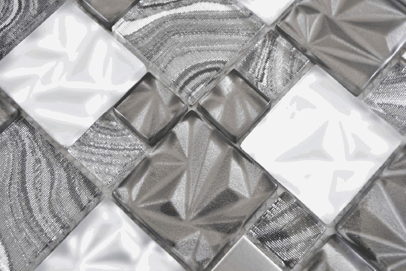 Hand pattern multi glass mosaic steel mosaic tiles mix gray black glossy MOS88-1702_m