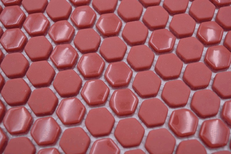 Hand sample Hexagon Enamel mix red glossy/matt wall tile backsplash kitchen shower bathroom MOS140-0901_m