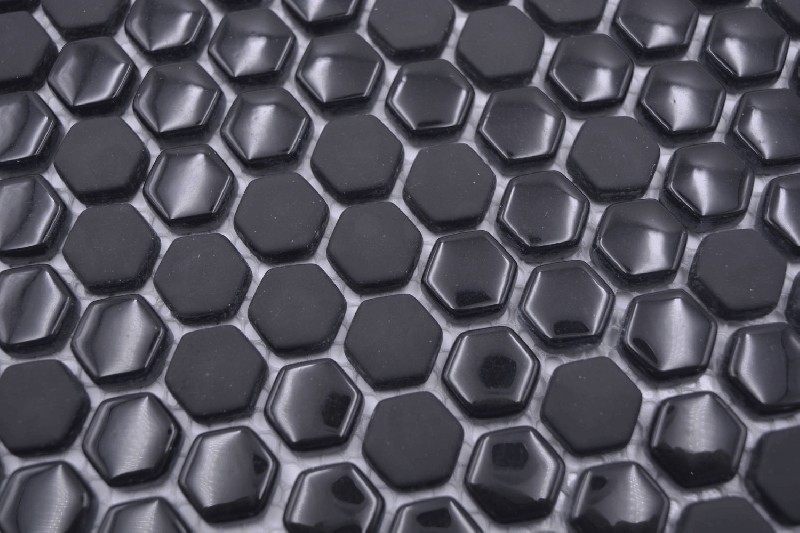 Hand sample Hexagon Enamel mix black glossy/matt wall tile backsplash kitchen shower bathroom MOS140-0301_m