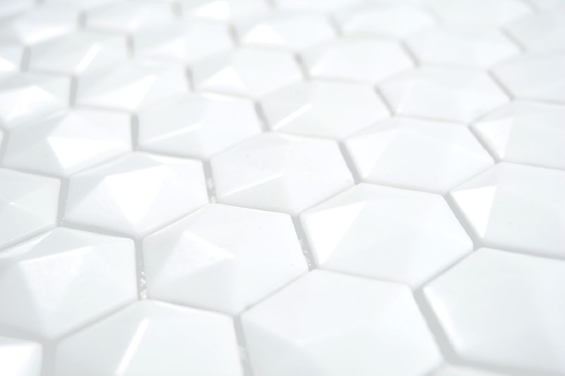 Hand sample Hexagon ECO plain white 3D wall tile backsplash kitchen shower bathroom MOS11-AR01_m