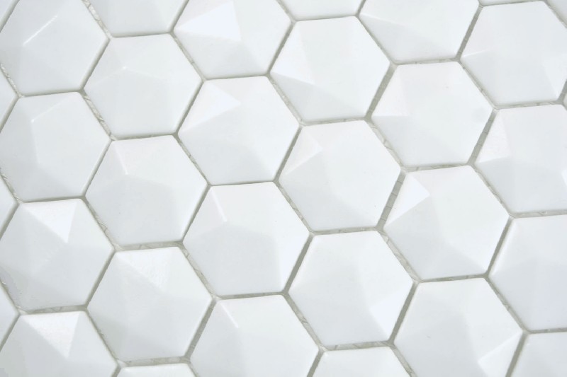 Handmuster Hexagon ECO uni weiß 3D Wand Fliesenspiegel Küche Dusche Bad MOS11-AR01_m