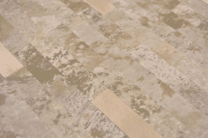 Motivo a mano in vinile composito effetto pietra Limestone marrone/oro piastrelle a mosaico per pareti MOS200-LBG_m