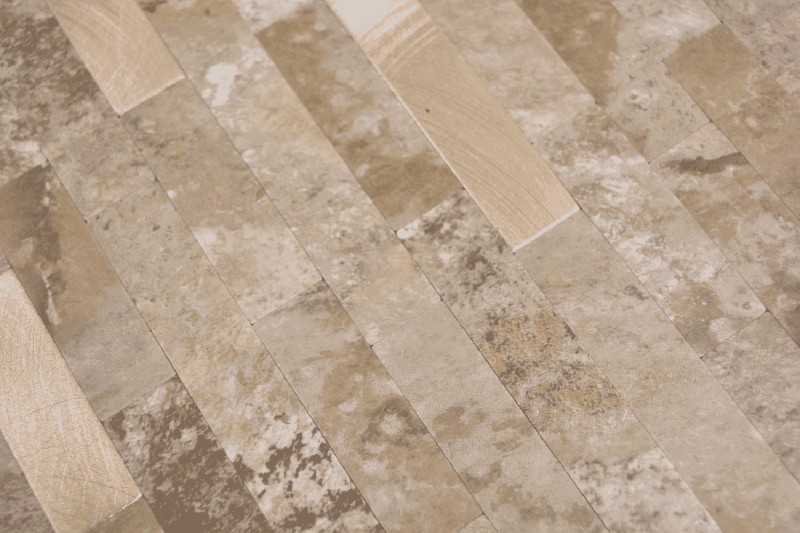 Motivo a mano in vinile composito effetto pietra Limestone marrone/oro piastrelle a mosaico per pareti MOS200-LBG_m