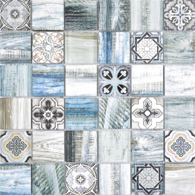 Hand pattern square Crystal mix light blue wall tile backsplash Mos160-w300_m